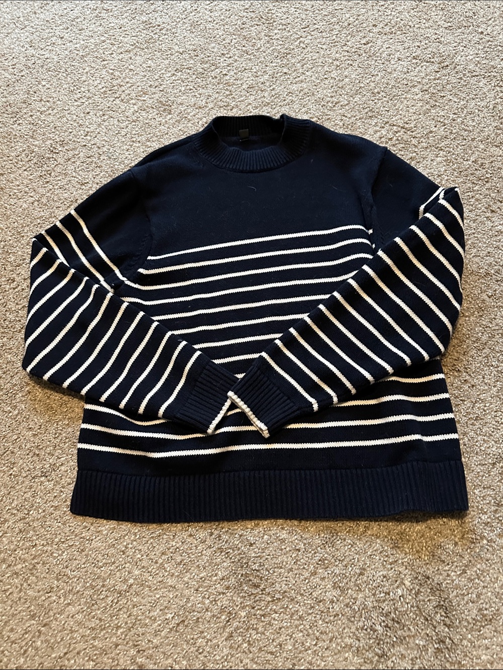 Navy and White Striped Crewneck Sweater
